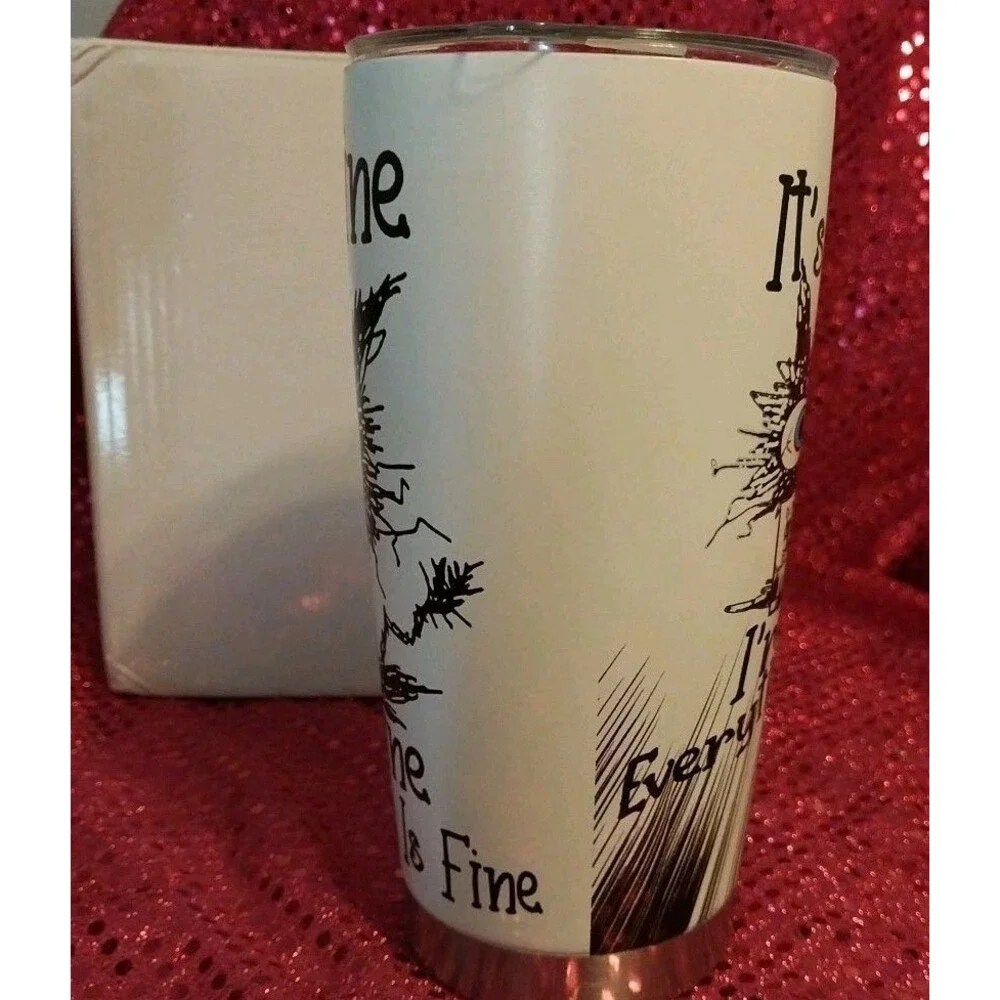 Funny Black Cat 20oz Tumbler Sarcastic Meme It's Fine I'm Fine Travel Mug
